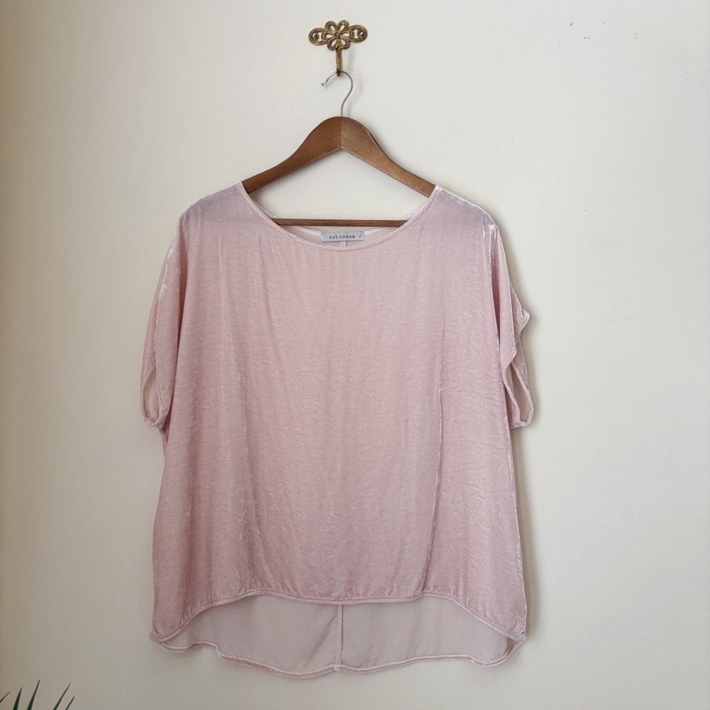 Cut Loose Pink Velvet Swing Top Large Spring Lagenlook